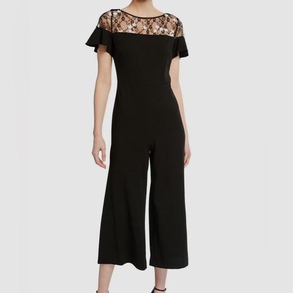 Karl Lagerfeld Pants - Karl Lagerfeld Paris Black Floral Lace Cropped Jumpsuit, Size 8